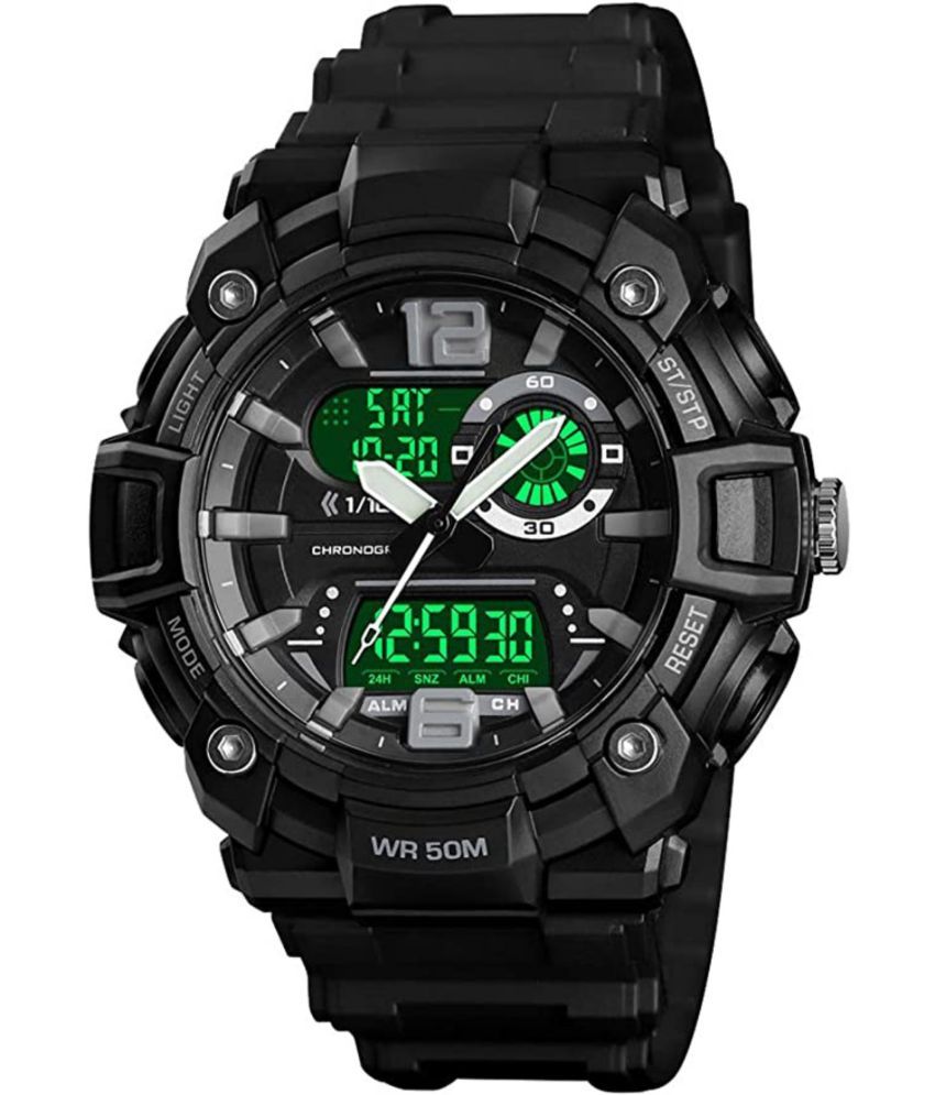     			YUKAX Black Silicon Analog-Digital Men's Watch