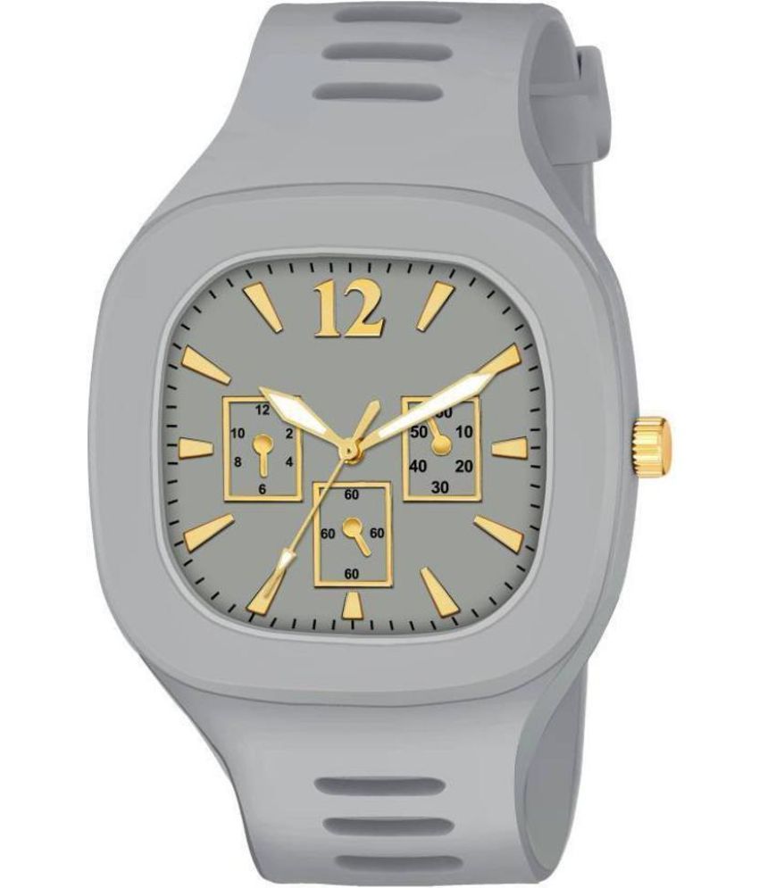     			YUKAX Light Grey Silicon Analog Men's Watch