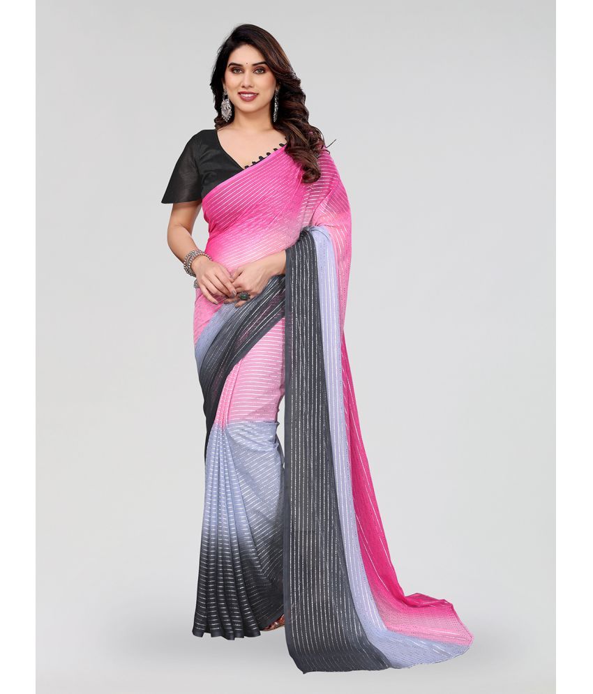     			ANAND SAREES Georgette Striped Saree With Blouse Piece ( Pink , Pack of 1 )