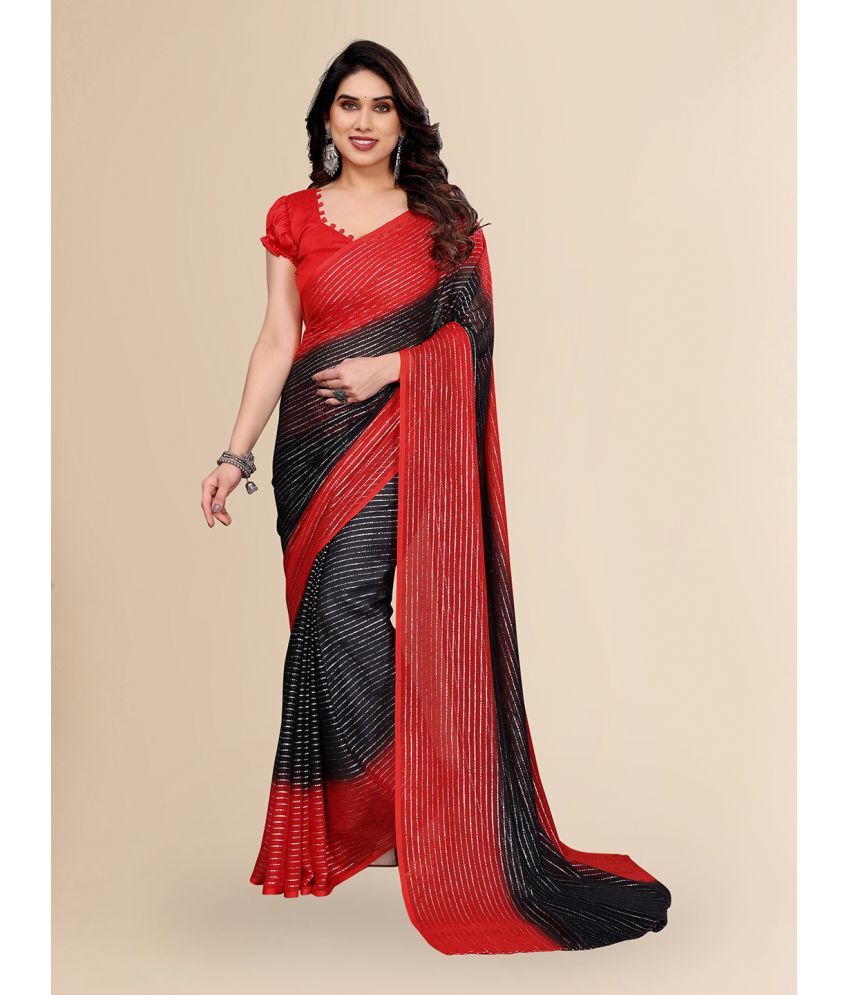     			ANAND SAREES Georgette Striped Saree With Blouse Piece ( Black , Pack of 1 )