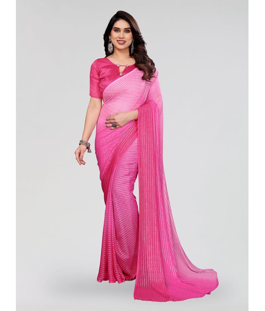     			ANAND SAREES Georgette Striped Saree With Blouse Piece ( Pink , Pack of 1 )