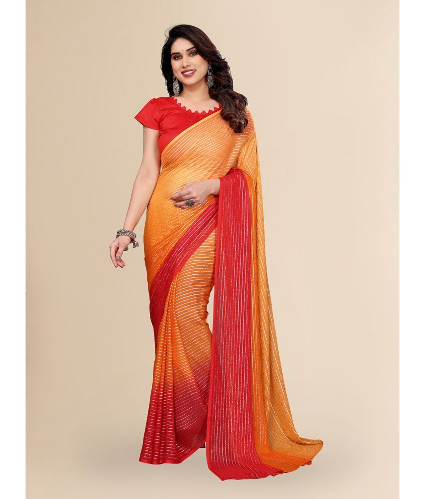     			ANAND SAREES Georgette Striped Saree With Blouse Piece ( Orange , Pack of 1 )