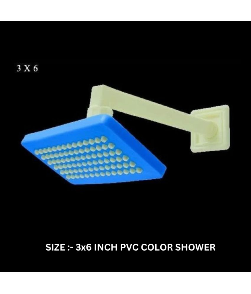     			BATHBLISS 3x6" PVC Blue Feny Shower with 9" Arm Plastic (ABS) Overhead Shower