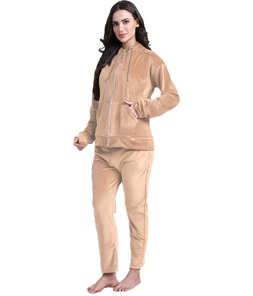     			CUSHEE Beige Velvet Women's Nightwear Nightsuit Sets ( Pack of 2 )