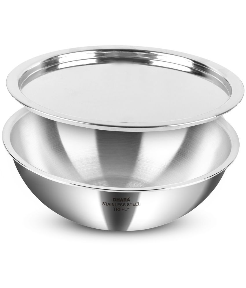     			Dhara Stainless Steel Non coated Stainless Steel Kadhai Induction Bottom Stainless Steel Handle 5 Thickness mm 28 cm Diameter ( 3.5 L )