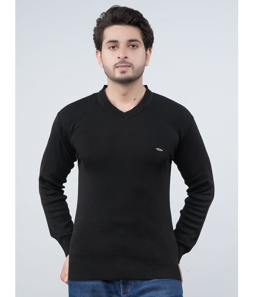     			FEVERFEW Cotton Blend V-Neck Men's Full Sleeves Pullover Sweater - Black ( Pack of 1 )