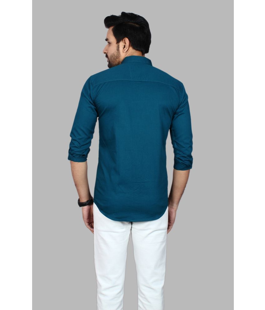     			Fatty Mouse Cotton Blend Regular Fit Solids Full Sleeves Men's Casual Shirt - Teal ( Pack of 1 )