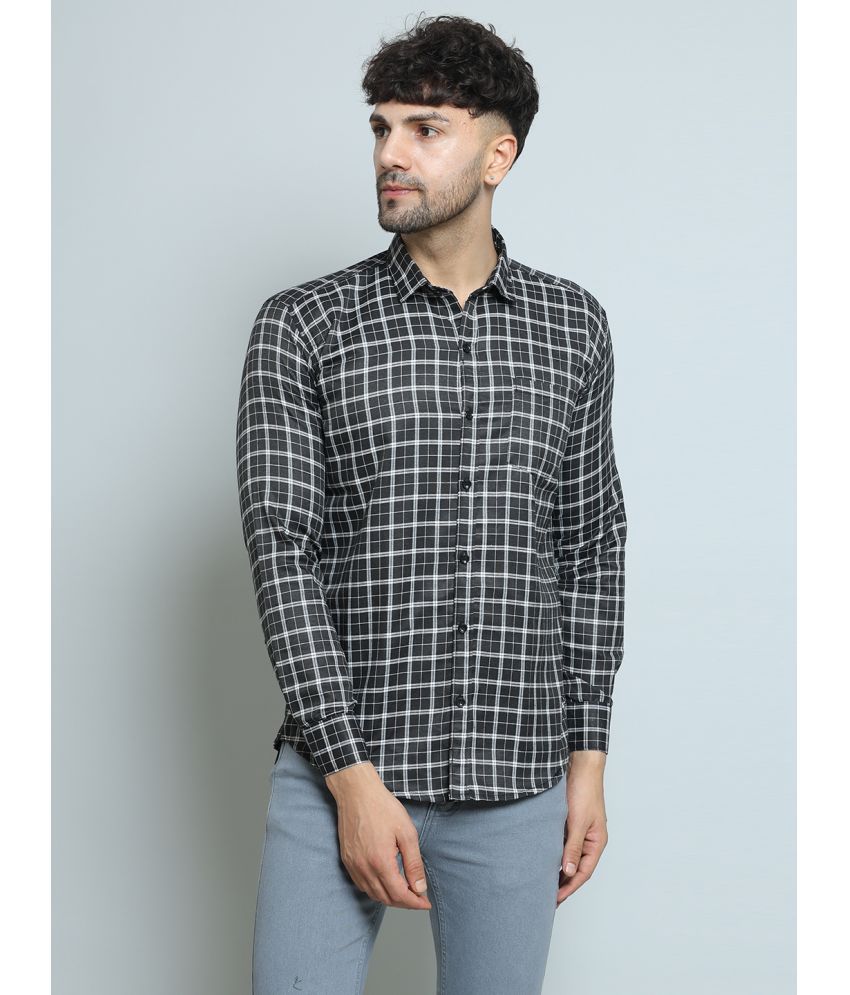     			Fatty Mouse Cotton Blend Regular Fit Checks Full Sleeves Men's Casual Shirt - Black ( Pack of 1 )