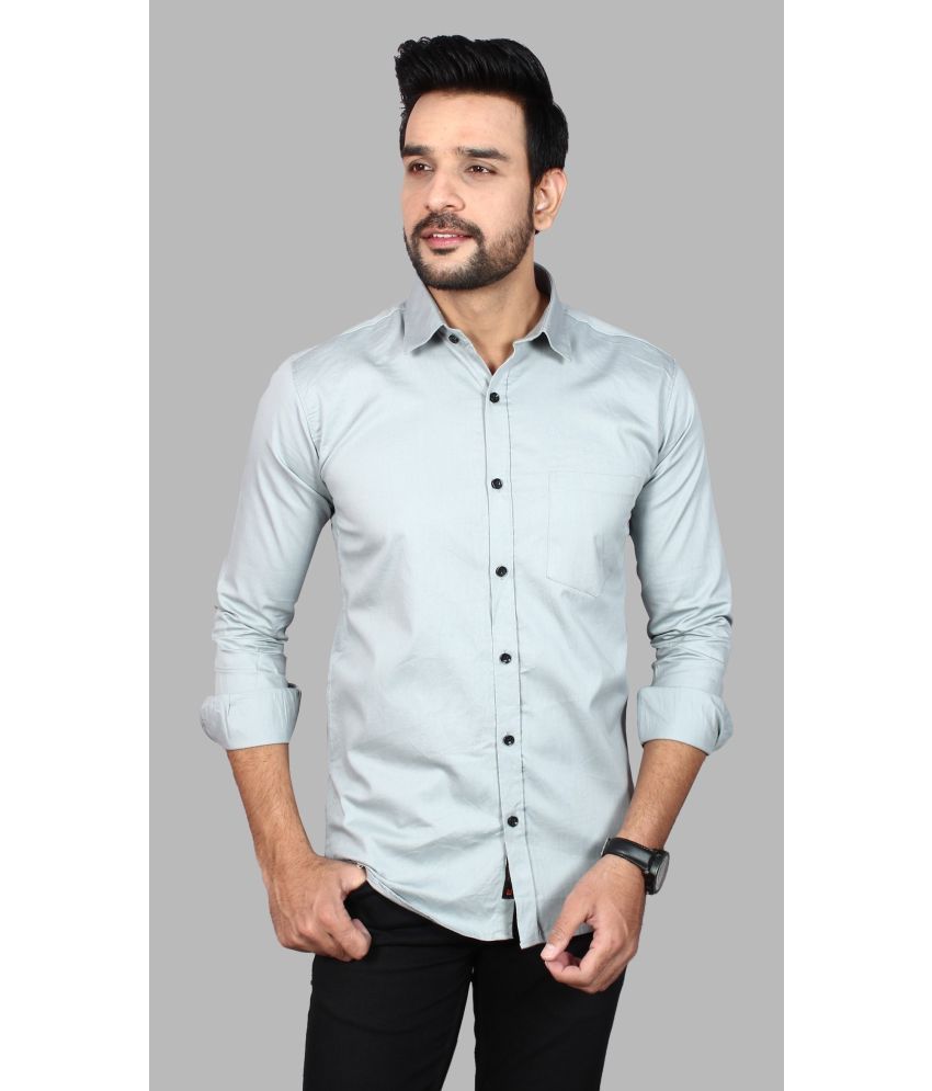     			Fatty Mouse Cotton Blend Regular Fit Solids Full Sleeves Men's Casual Shirt - Grey ( Pack of 1 )