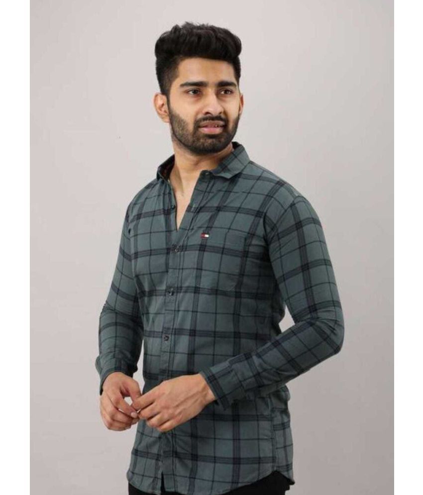     			Fatty Mouse Cotton Blend Regular Fit Checks Full Sleeves Men's Casual Shirt - Silver ( Pack of 1 )