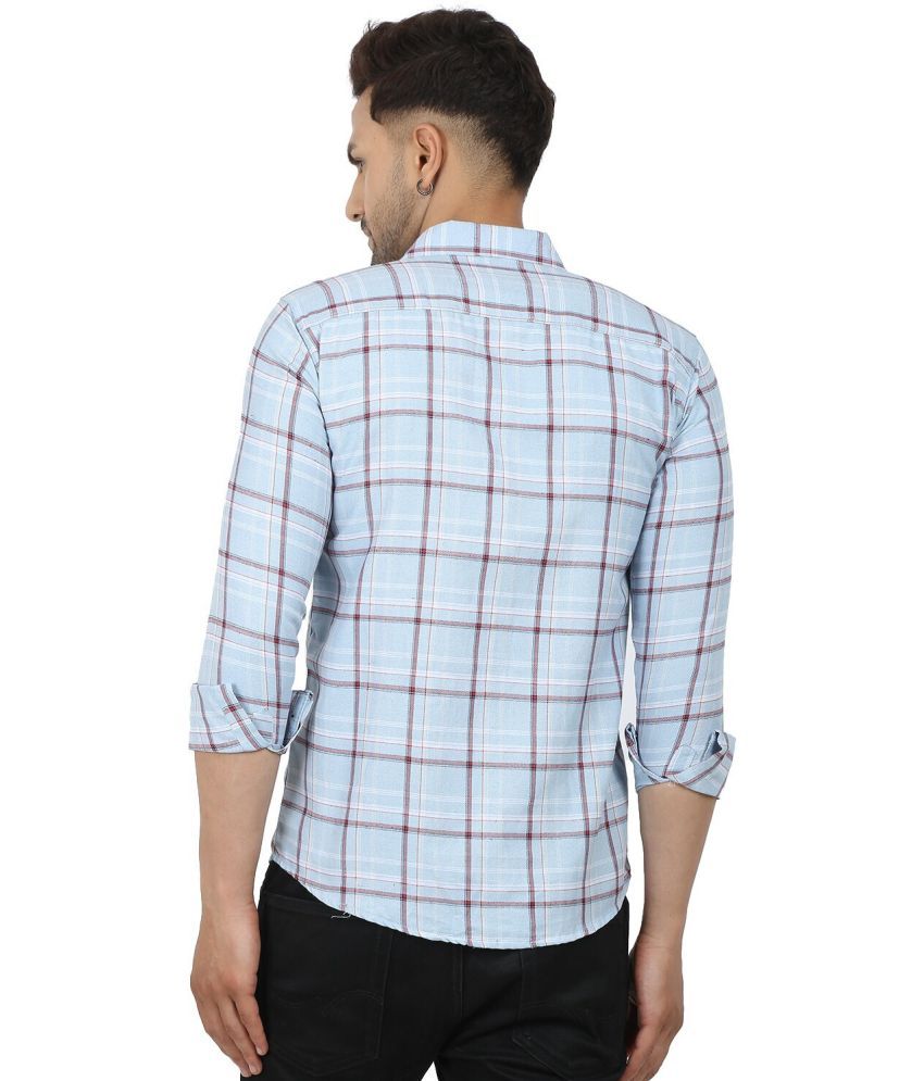     			Fatty Mouse Cotton Blend Regular Fit Checks Full Sleeves Men's Casual Shirt - Light Blue ( Pack of 1 )