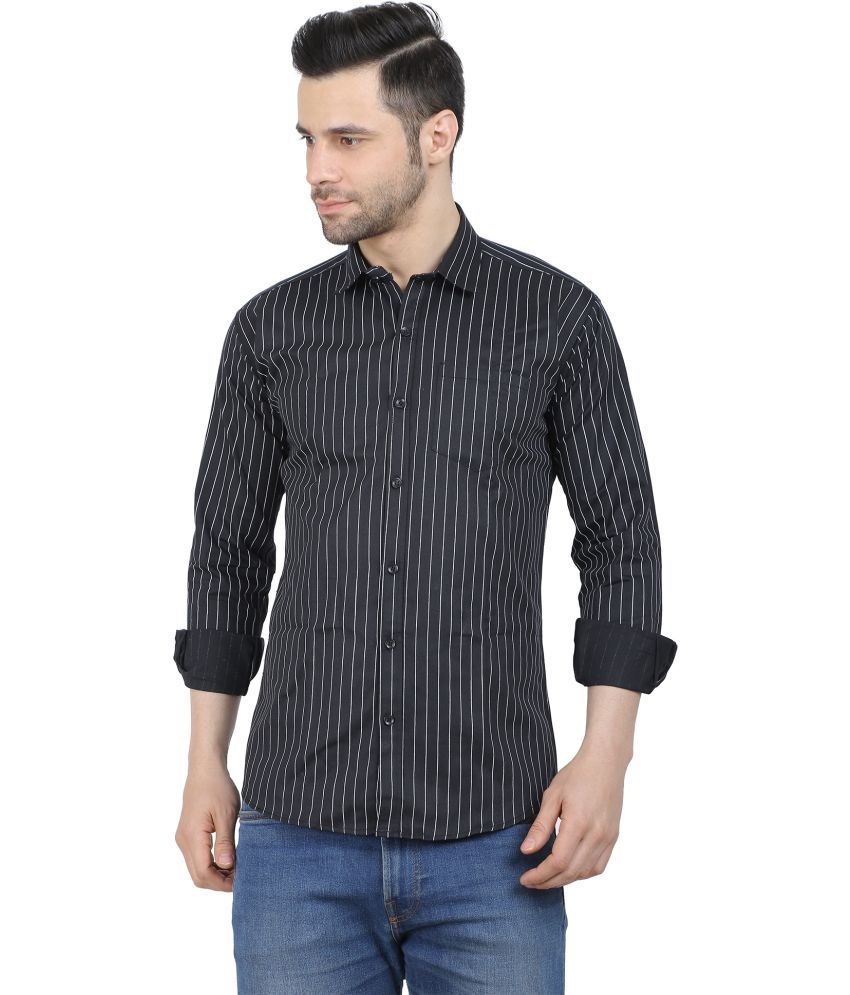     			Fatty Mouse Cotton Blend Regular Fit Striped Full Sleeves Men's Casual Shirt - Black ( Pack of 1 )