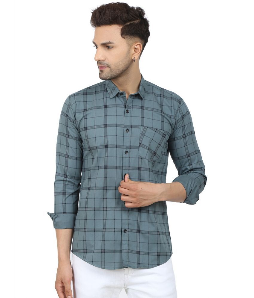     			Fatty Mouse Cotton Blend Regular Fit Checks Full Sleeves Men's Casual Shirt - Grey ( Pack of 1 )