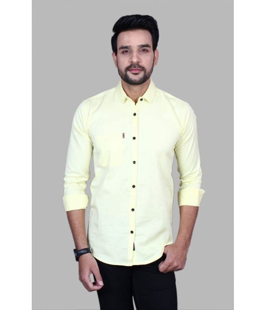     			Fatty Mouse Cotton Blend Regular Fit Solids Full Sleeves Men's Casual Shirt - Yellow ( Pack of 1 )