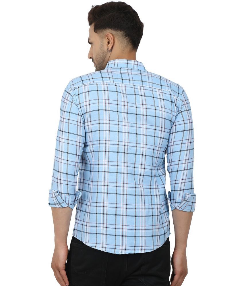     			Fatty Mouse Cotton Blend Regular Fit Checks Full Sleeves Men's Casual Shirt - Light Blue ( Pack of 1 )