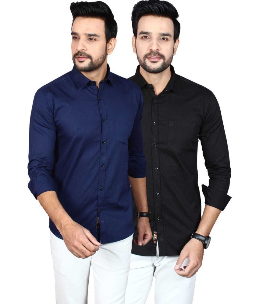     			Fatty Mouse Cotton Blend Regular Fit Solids Full Sleeves Men's Casual Shirt - Blue ( Pack of 2 )