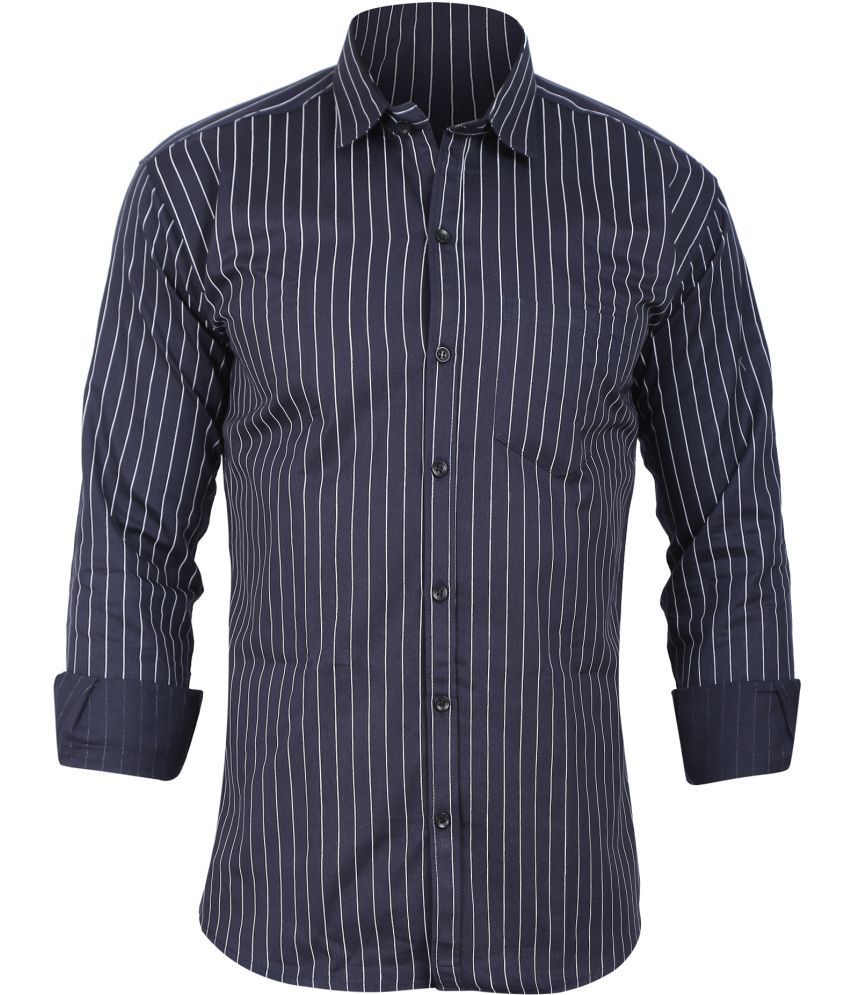     			Fatty Mouse Cotton Blend Regular Fit Striped Full Sleeves Men's Casual Shirt - Dark Blue ( Pack of 1 )