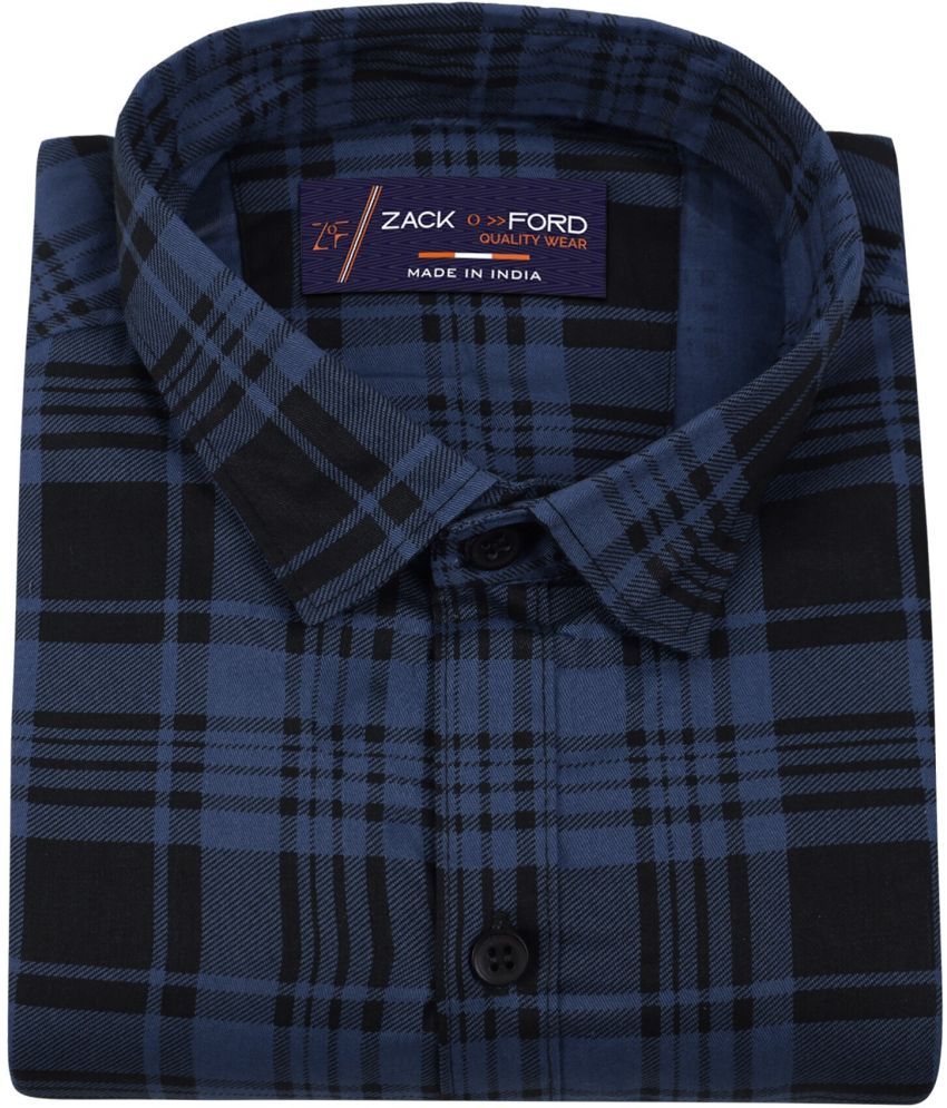     			Fatty Mouse Cotton Blend Regular Fit Checks Full Sleeves Men's Casual Shirt - Dark Blue ( Pack of 1 )