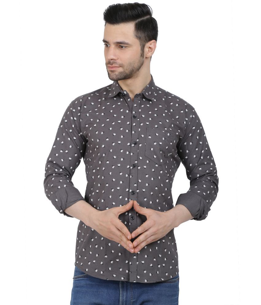     			Fatty Mouse Cotton Blend Regular Fit Printed Full Sleeves Men's Casual Shirt - Grey ( Pack of 1 )