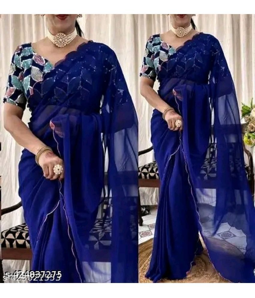     			GOPI SAREE Georgette Solid Saree With Blouse Piece ( Navy Blue , Pack of 1 )