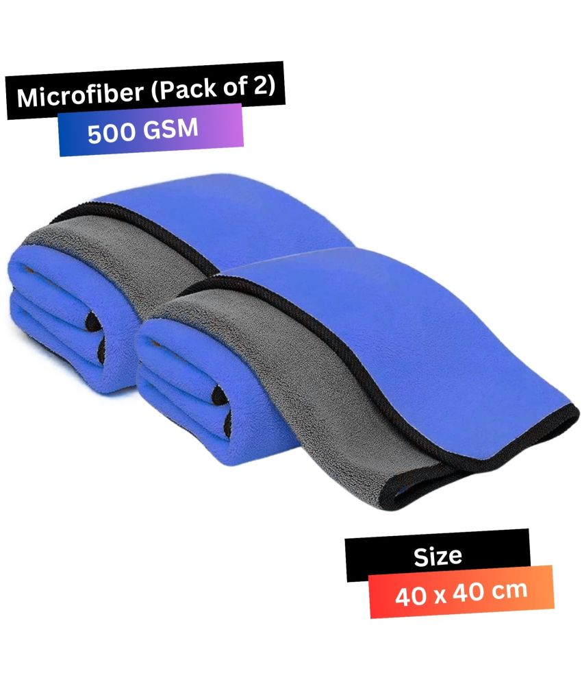     			LIQUIFIBER Blue 500 GSM Microfiber Cloth For Automobile ( Pack of 2 )