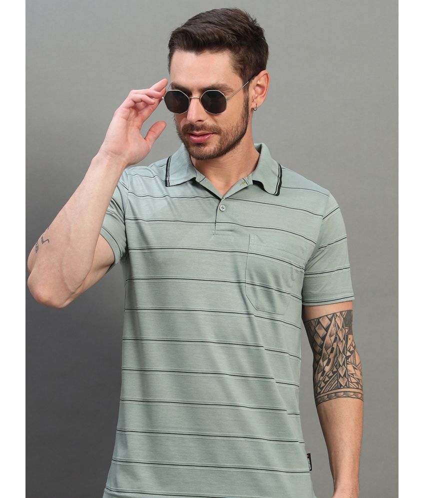     			Nuovo Pack of 1 Cotton Blend Regular Fit Striped Half Sleeves Men's Polo T Shirt ( Dark Green )