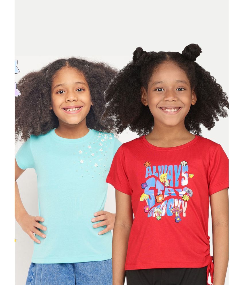     			PAMPOLINA Pack of 2 Girls Cotton Top ( Red )