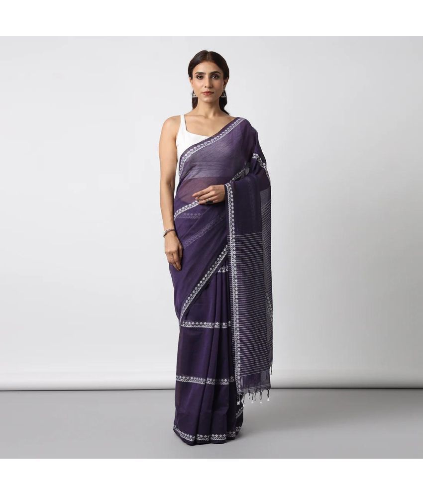     			SARADA HANDLOOM Cotton Printed Saree With Blouse Piece ( Purple , Pack of 1 )