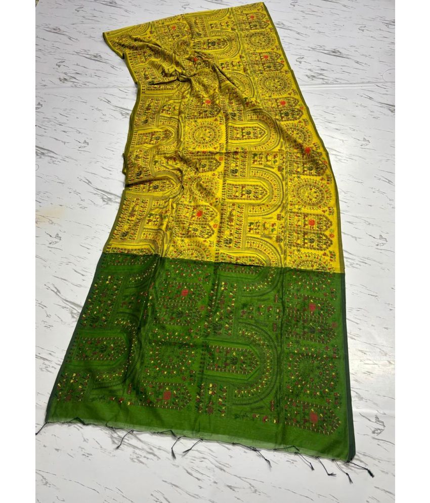     			SARADA HANDLOOM Cotton Printed Saree With Blouse Piece ( Yellow , Pack of 1 )