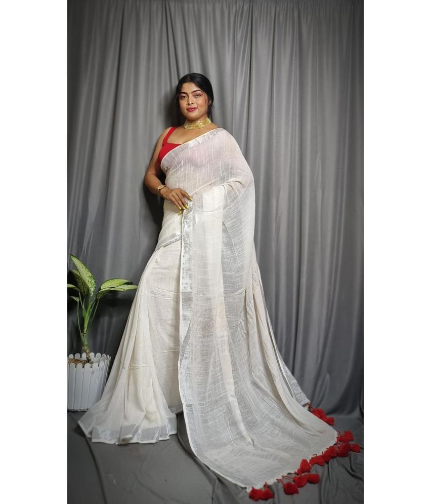     			SARADA HANDLOOM Cotton Solid Saree With Blouse Piece ( White , Pack of 1 )