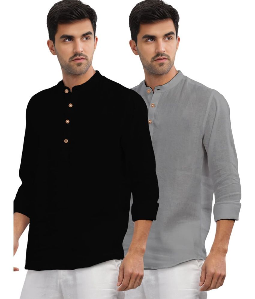     			UNI VIBE Grey Cotton Men's Shirt Style Kurta ( Pack of 2 )