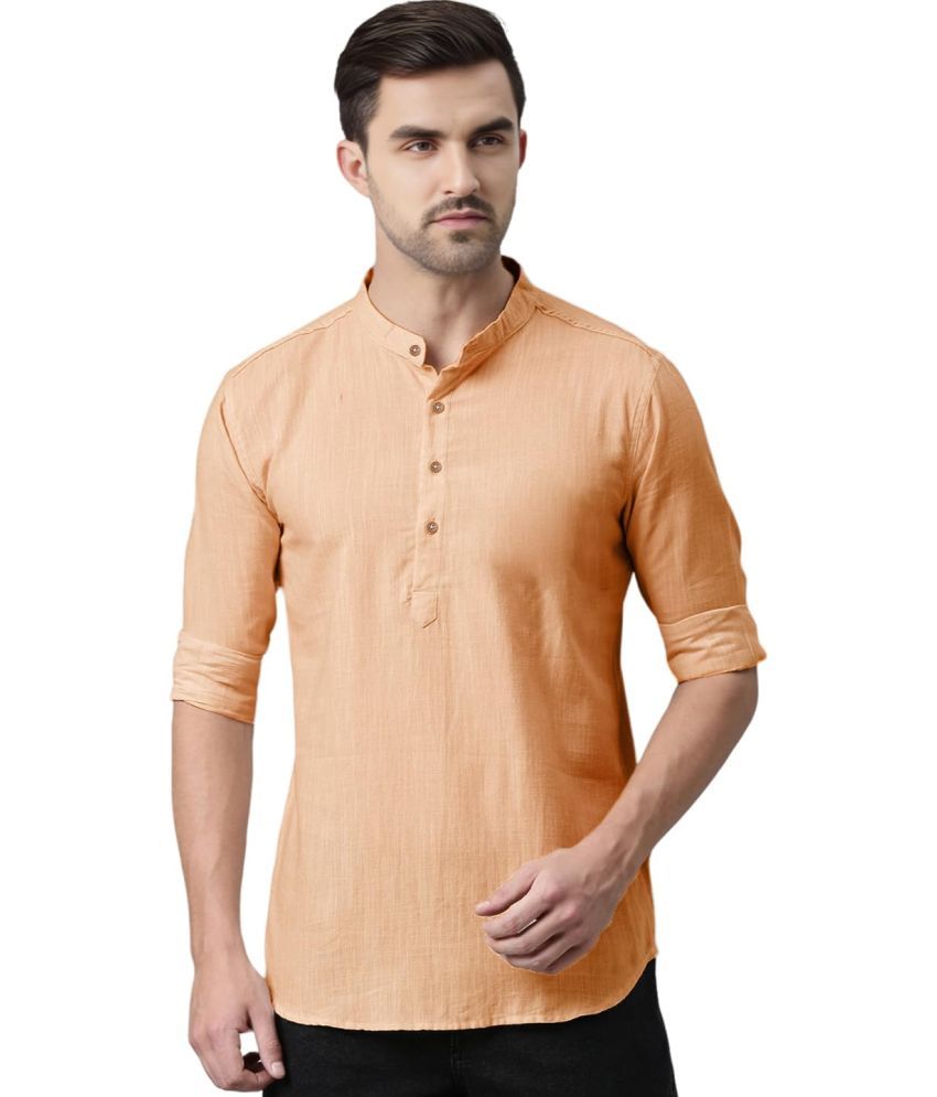     			UNI VIBE Orange Cotton Men's Shirt Style Kurta ( Pack of 1 )