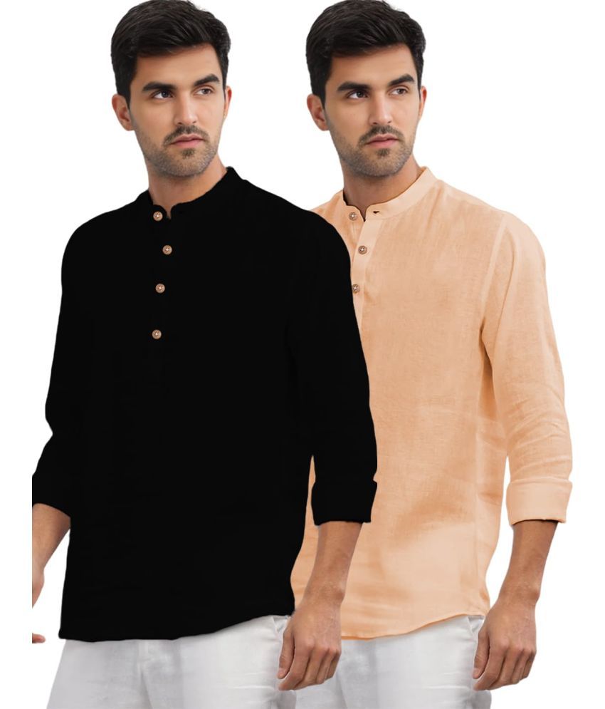     			UNI VIBE Orange Cotton Men's Shirt Style Kurta ( Pack of 2 )