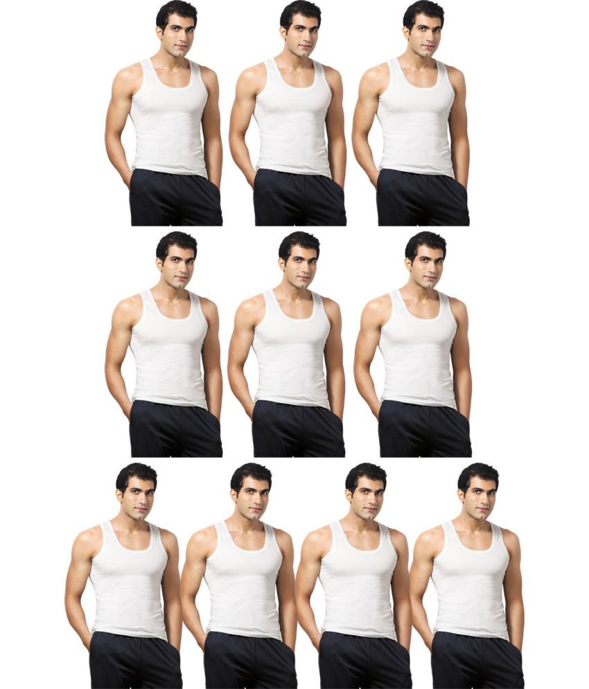     			VIP Pack of 10 Cotton Basic Vest For Men ( White )