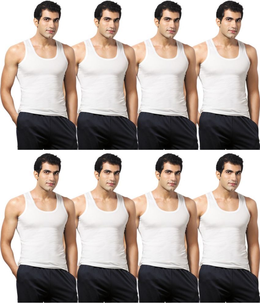     			VIP Pack of 8 Cotton Basic Vest For Men ( White )