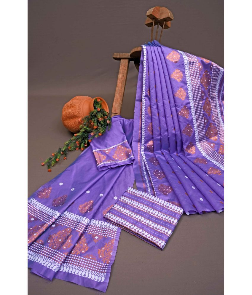     			Vividvibe Kanjivaram Silk Woven Saree With Blouse Piece ( Purple , Pack of 1 )