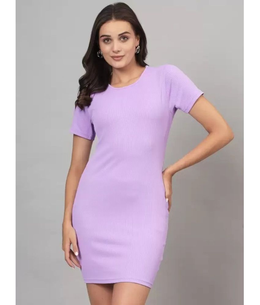     			Westchic Cotton Blend Solid Above Knee Women's Bodycon Dress - Purple ( Pack of 1 )