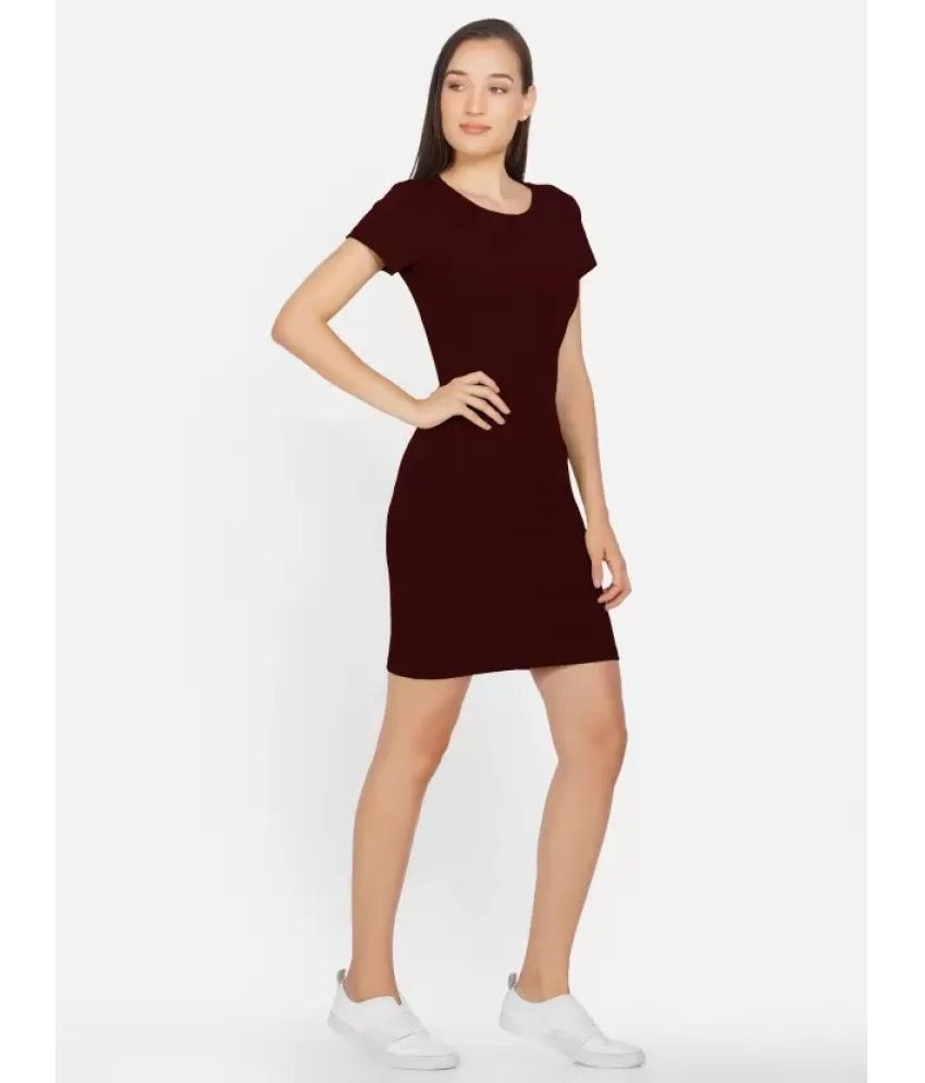     			Westchic Cotton Blend Solid Above Knee Women's Bodycon Dress - Maroon ( Pack of 1 )