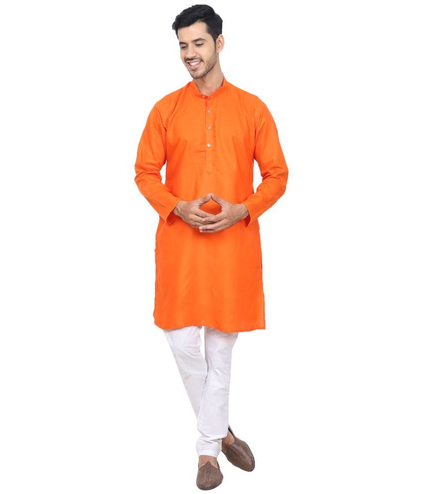     			YOUTH ROBE Orange Cotton Blend Regular Fit Men's Kurta Pyjama Set ( Pack of 1 )