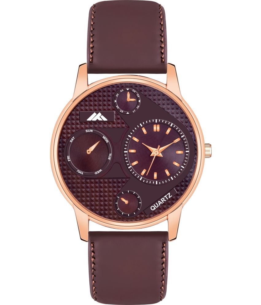     			YUKAX Brown Leather Analog Men's Watch