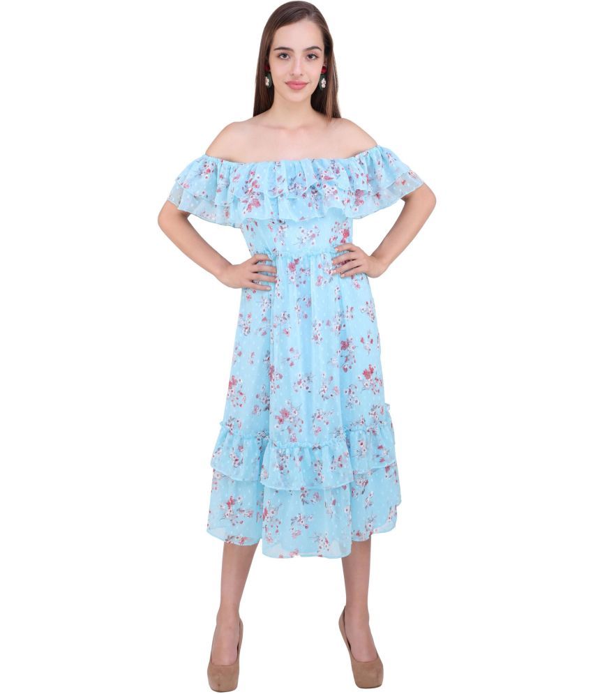     			marc louis Chiffon Printed Calf-Length Women's Fit & Flare Dress - Blue ( Pack of 1 )