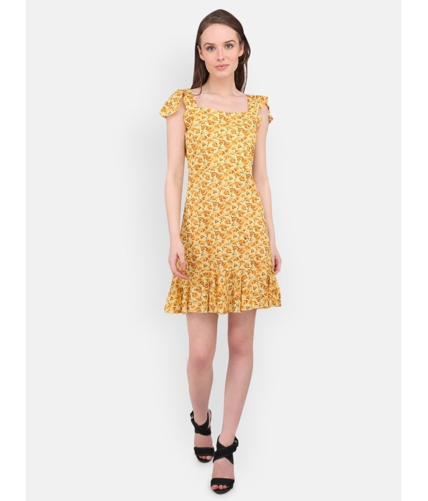     			marc louis Cotton Blend Printed Above Knee Women's Fit & Flare Dress - Yellow ( Pack of 1 )