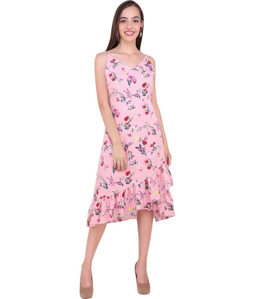     			marc louis Crepe Printed Knee Length Women's Fit & Flare Dress - Pink ( Pack of 1 )