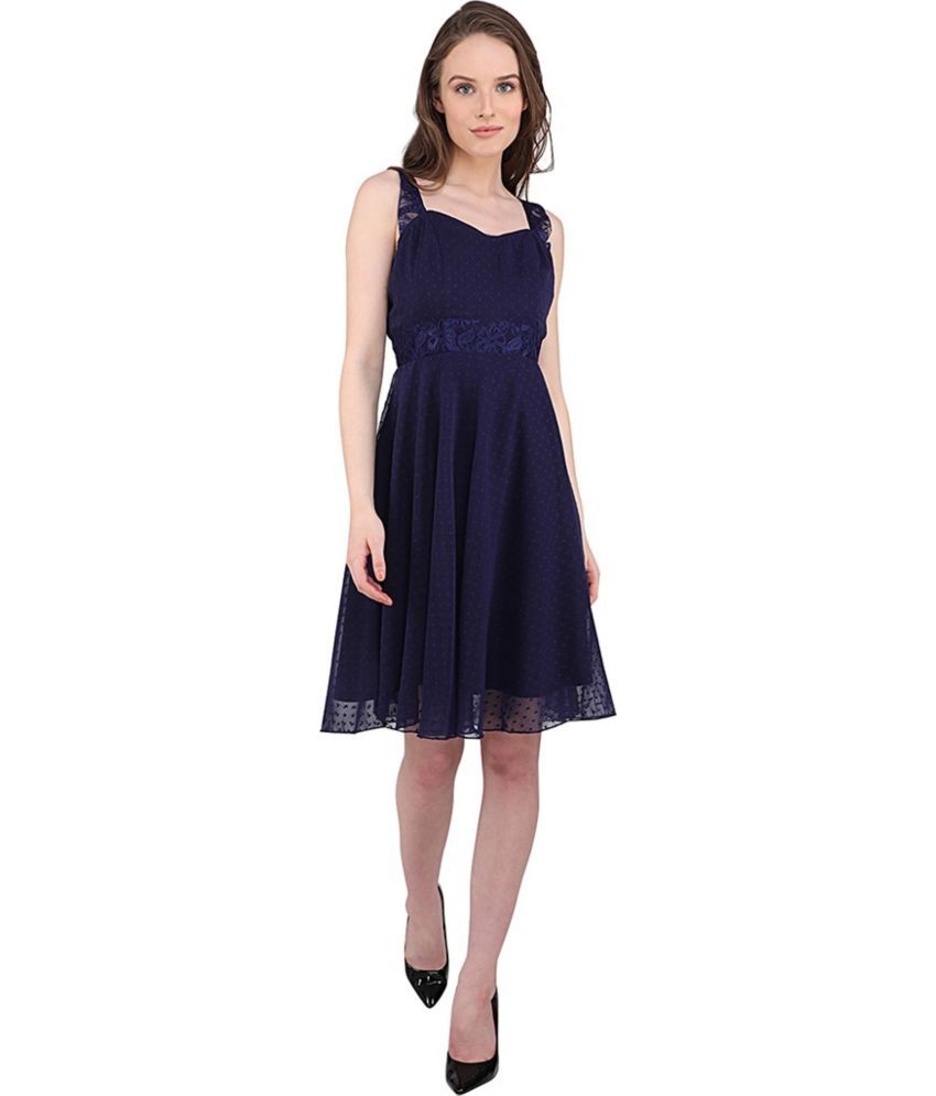     			marc louis Georgette Printed Knee Length Women's Fit & Flare Dress - Blue ( Pack of 1 )