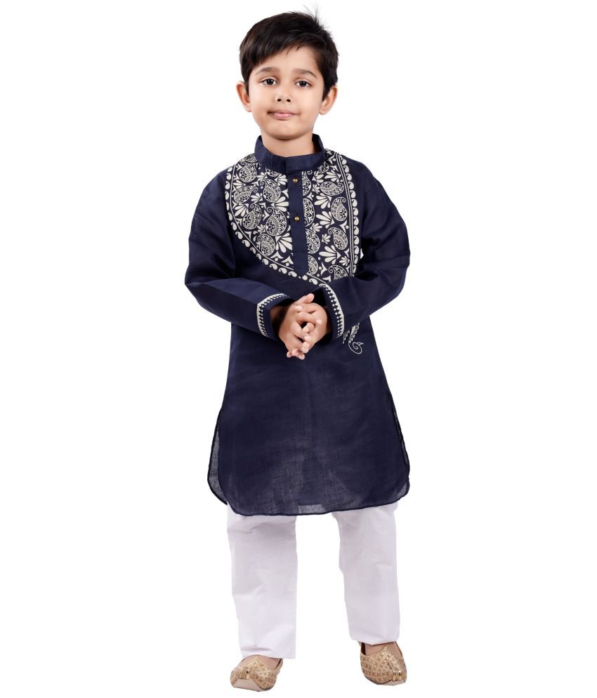     			s muktar garments Baby Boys Cotton Blend Ethnic - Pattern Kurta Pyjama Set ( Navy , Pack of 1 )