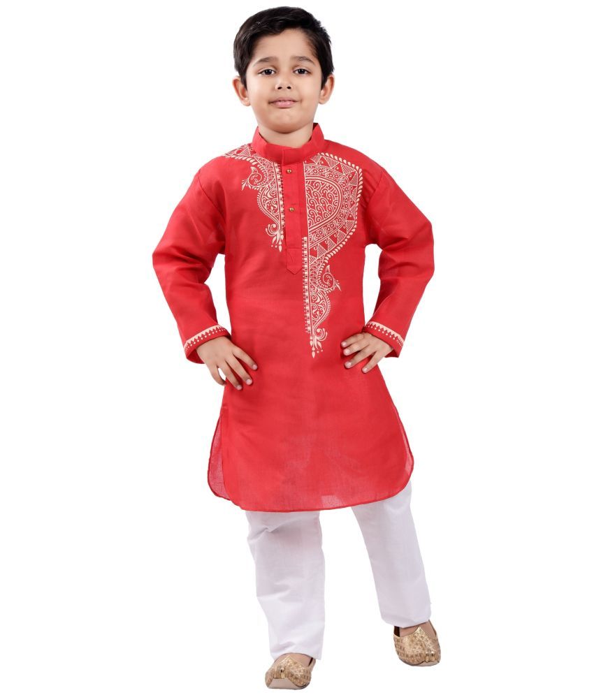     			s muktar garments Baby Boys Cotton Blend Ethnic - Pattern Kurta Pyjama Set ( Red , Pack of 1 )