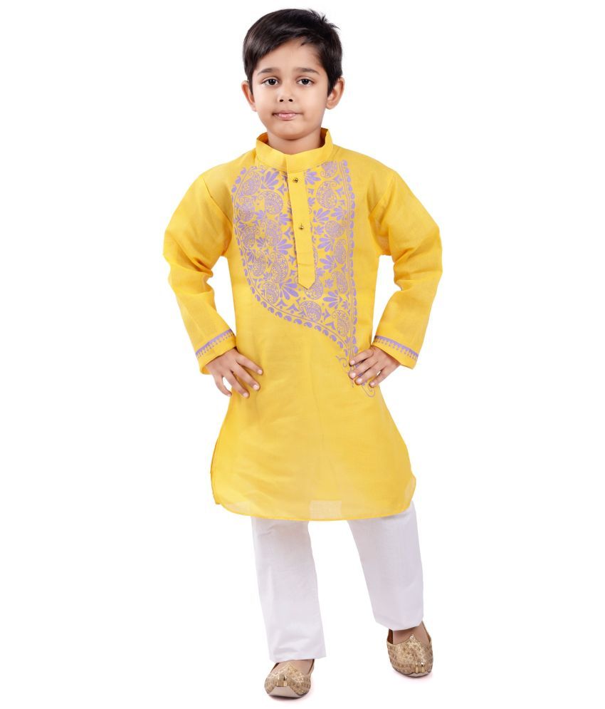     			s muktar garments Baby Boys Cotton Blend Ethnic - Pattern Kurta Pyjama Set ( Yellow , Pack of 1 )