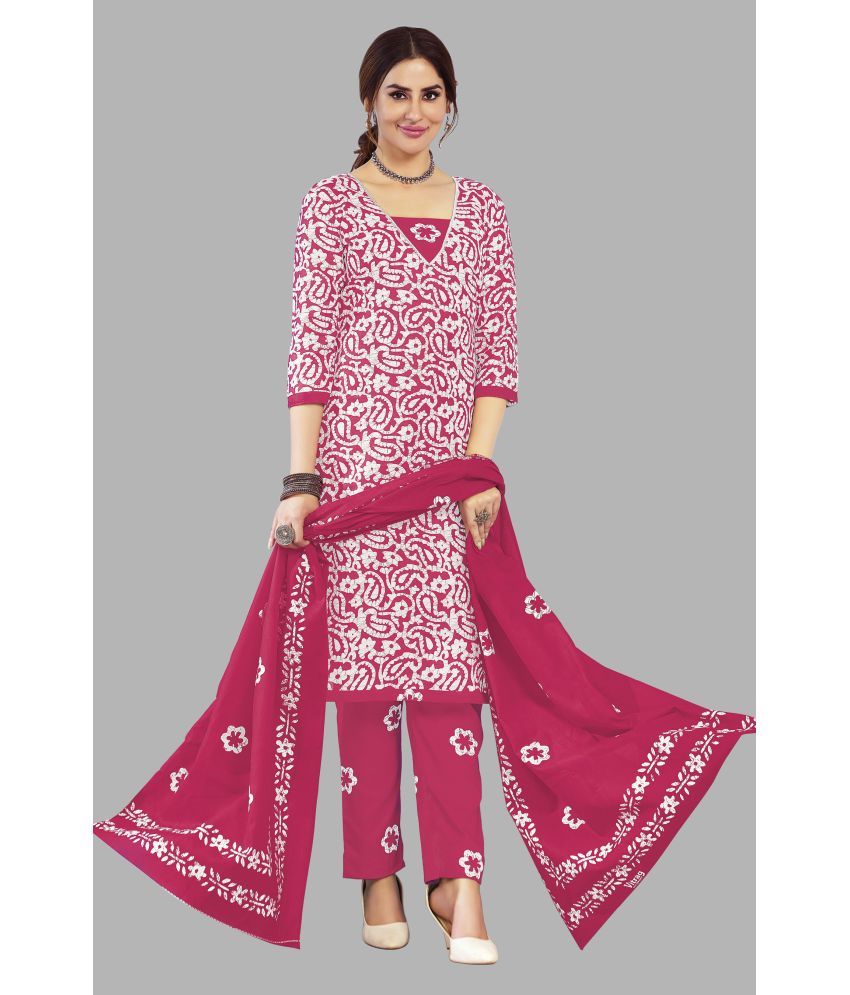     			shree jeenmata collection Cotton Printed Kurti With Pants Women's Stitched Salwar Suit - Pink ( Pack of 1 )