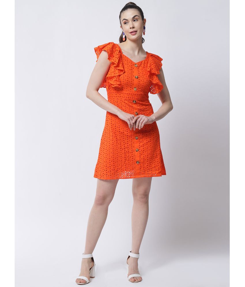     			marc louis Cotton Printed Above Knee Women's Fit & Flare Dress - Orange ( Pack of 1 )