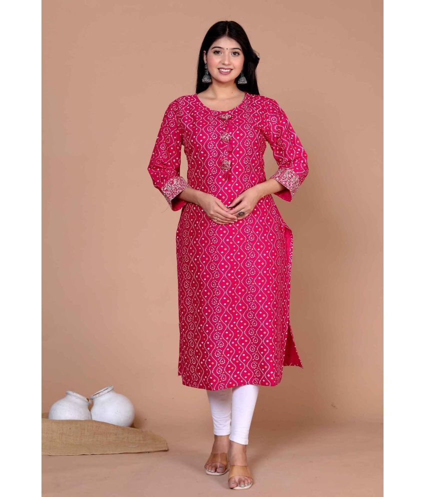     			Angiya Pack of 1 Rayon Printed Straight Women's Kurti - ( Pink )